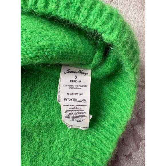 American Vintage Mohair Blend Sweater Bright Green Fuzzy Knit Women’s S Pullover - Picture 5 of 7